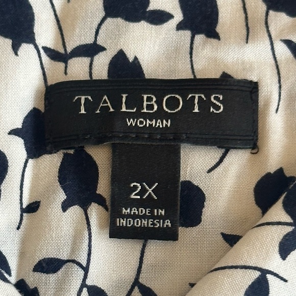 Talbots | Ivory & Black Floral Roll Tab Sleeve Button Down Blouse - Picture 3 of 6